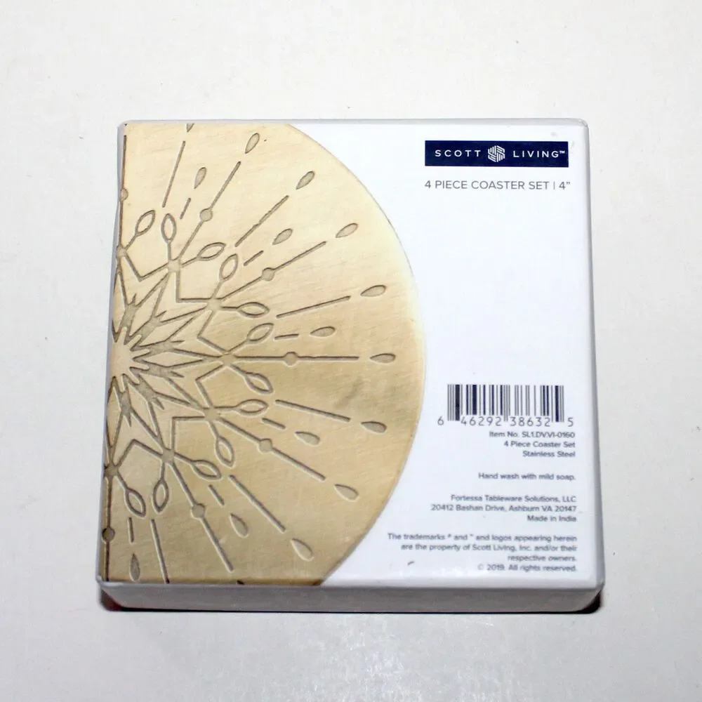 Scott Living 4 Coasters set stainless steel silver round Drew Jonathan brothers